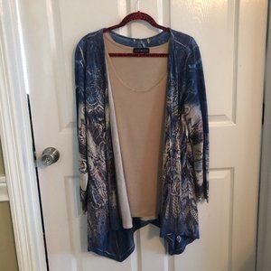 Super Comfy Blue Multicolor cardigan with Beige Travel Essentials top XL